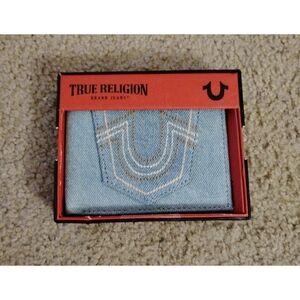 True Religion Men's Denim & Leather Bifold Wallet - RFID Protected